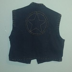 VINTAGE Silver River black denim embellished vest L